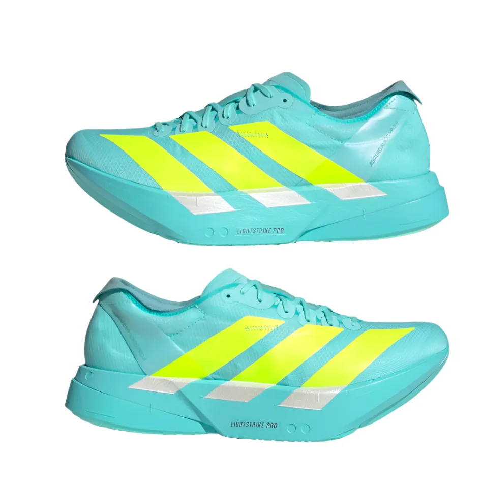 sports - team - themed running option Ventilated Design Adidas Men's Adizero Adios Pro 4 Running Shoes in Flash Aqua/Lucid Lemon/Mint Ton AW25