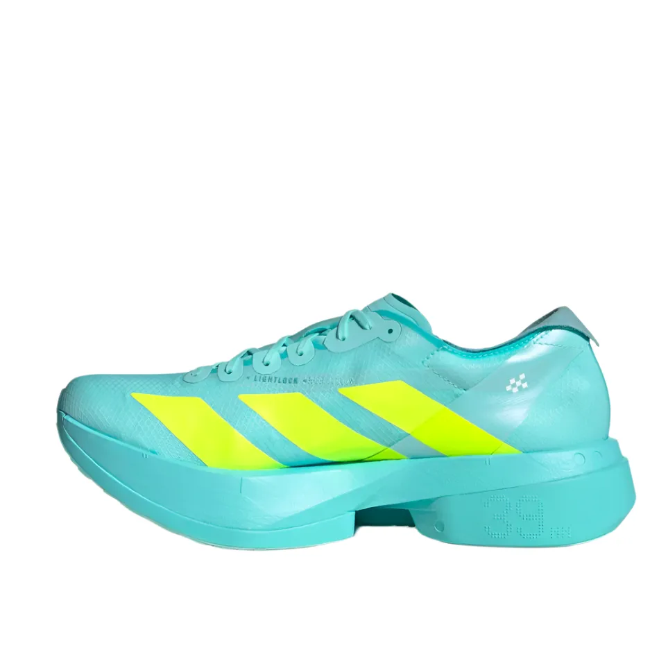 Adidas Men's Adizero Adios Pro 4 Running Shoes in Flash Aqua/Lucid Lemon/Mint Ton AW25 Multi Surface Grip