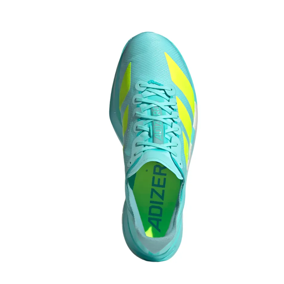 Stretch Gusset Adidas Men's Adizero Adios Pro 4 Running Shoes in Flash Aqua/Lucid Lemon/Mint Ton AW25