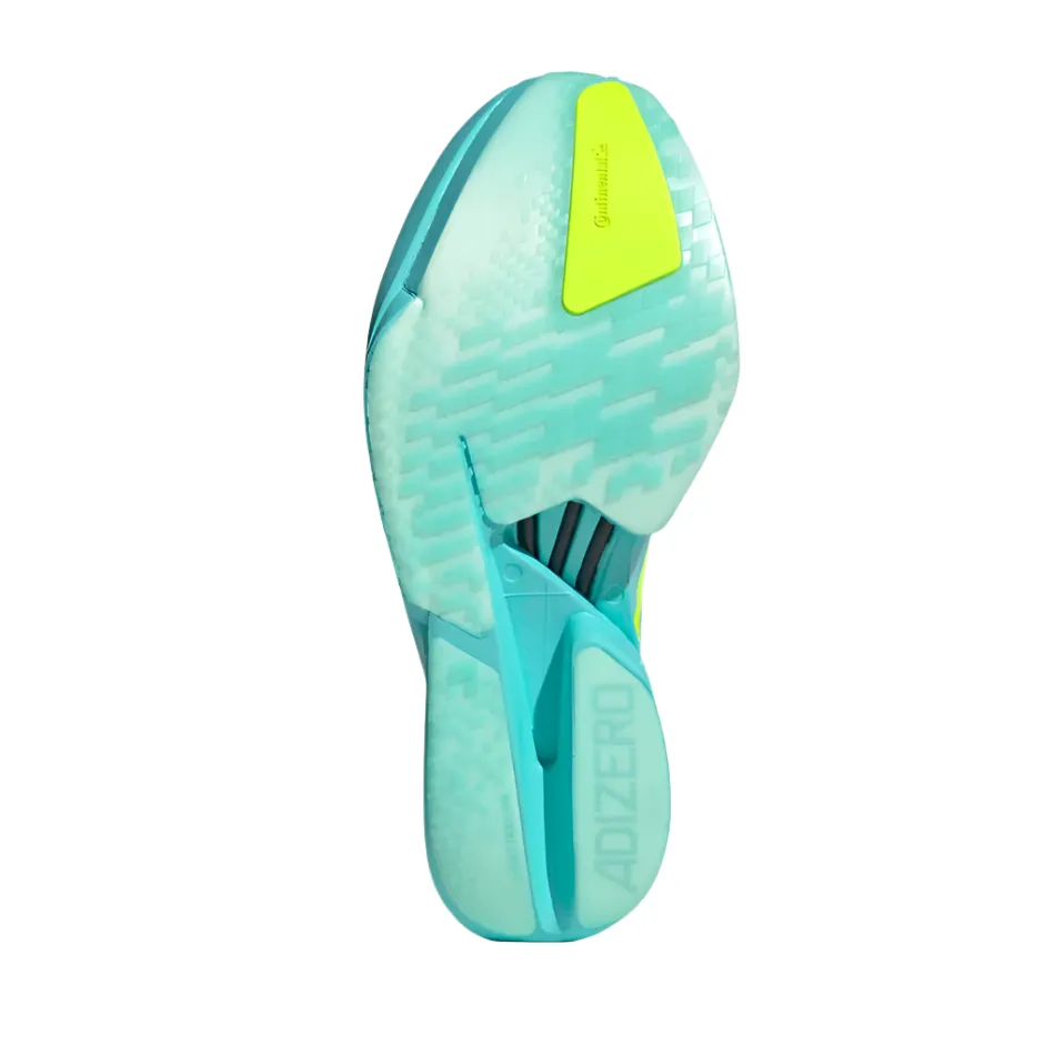 Stabilizing Heel Clip Adidas Men's Adizero Adios Pro 4 Running Shoes in Flash Aqua/Lucid Lemon/Mint Ton AW25