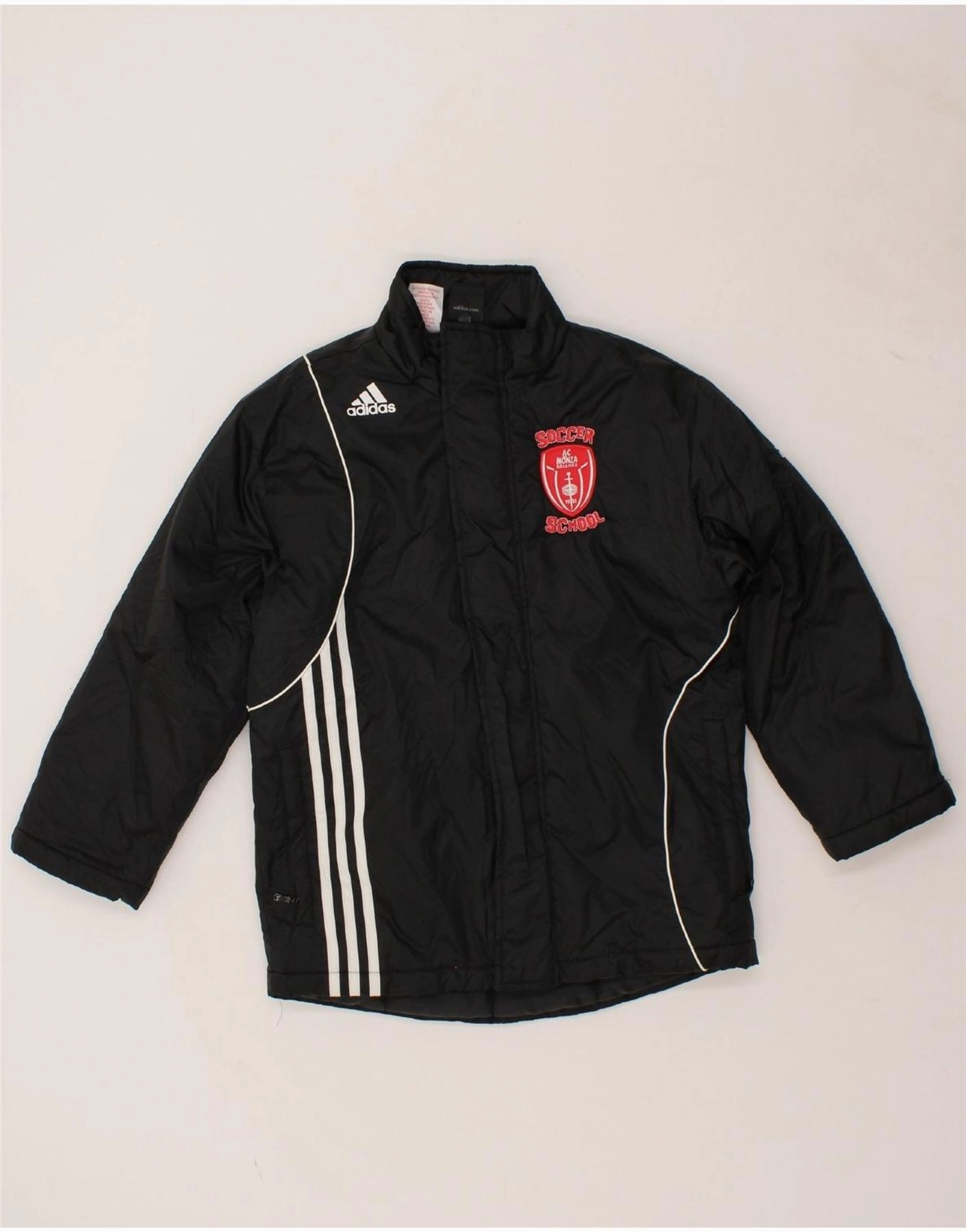 Free Motion Design ADIDAS Boys AC Monza Windbreaker Jacket 9-10 Years Small Black Polyester