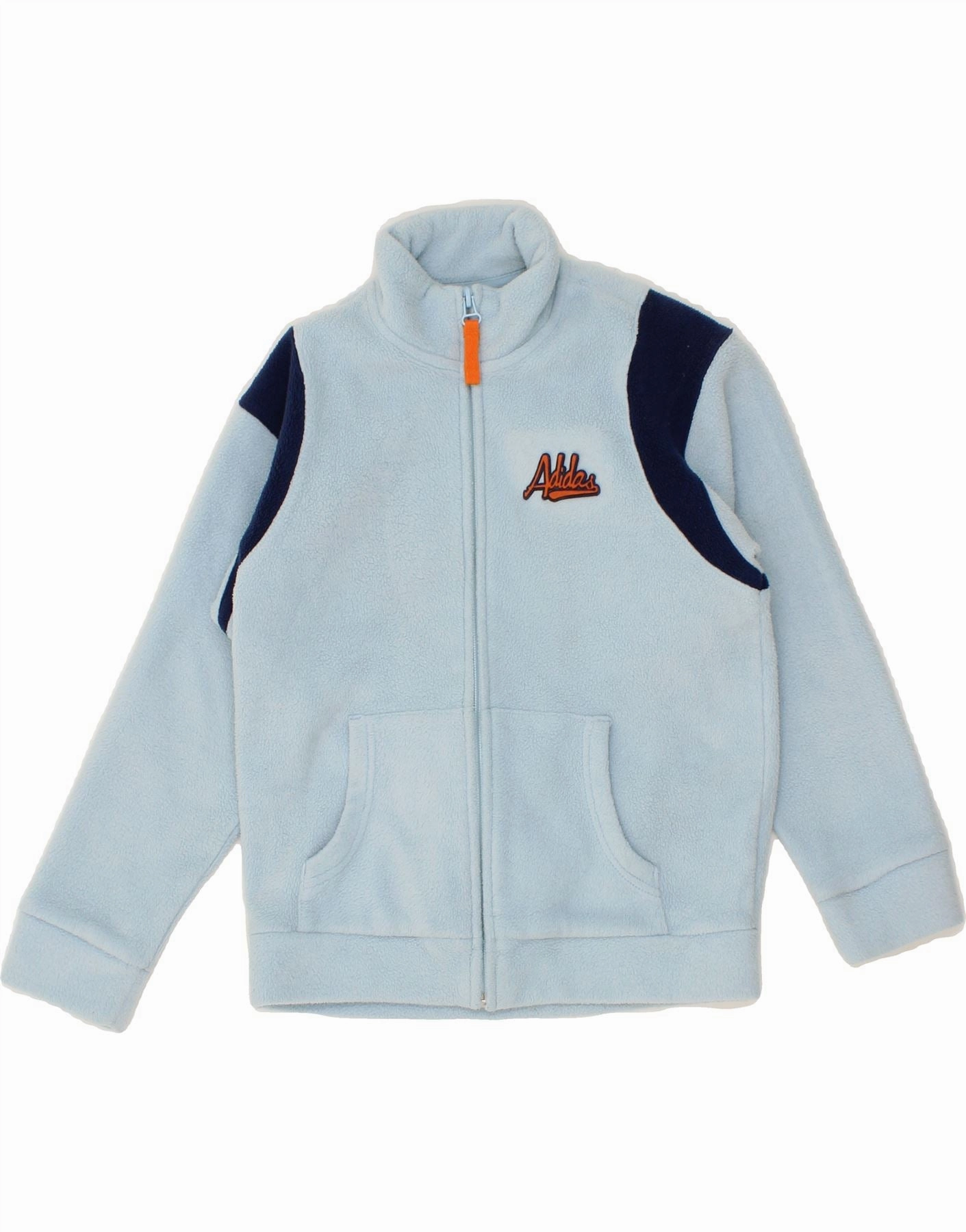 ADIDAS Boys Graphic Fleece Jacket 7-8 Years Blue Colourblock Polyester Esteem