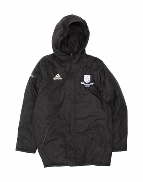 ADIDAS Boys Graphic Hooded Padded Coat 13-14 Years Black Polyester Reflective Detail Athletic Wear