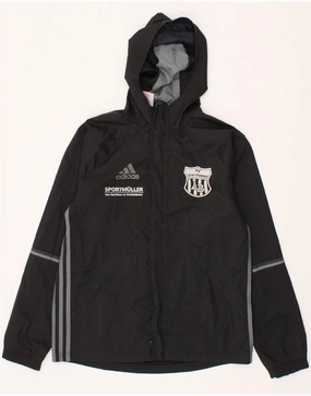 ADIDAS Boys Graphic Hooded Rain Jacket 13-14 Years Black Polyester Softshell Technology Deal