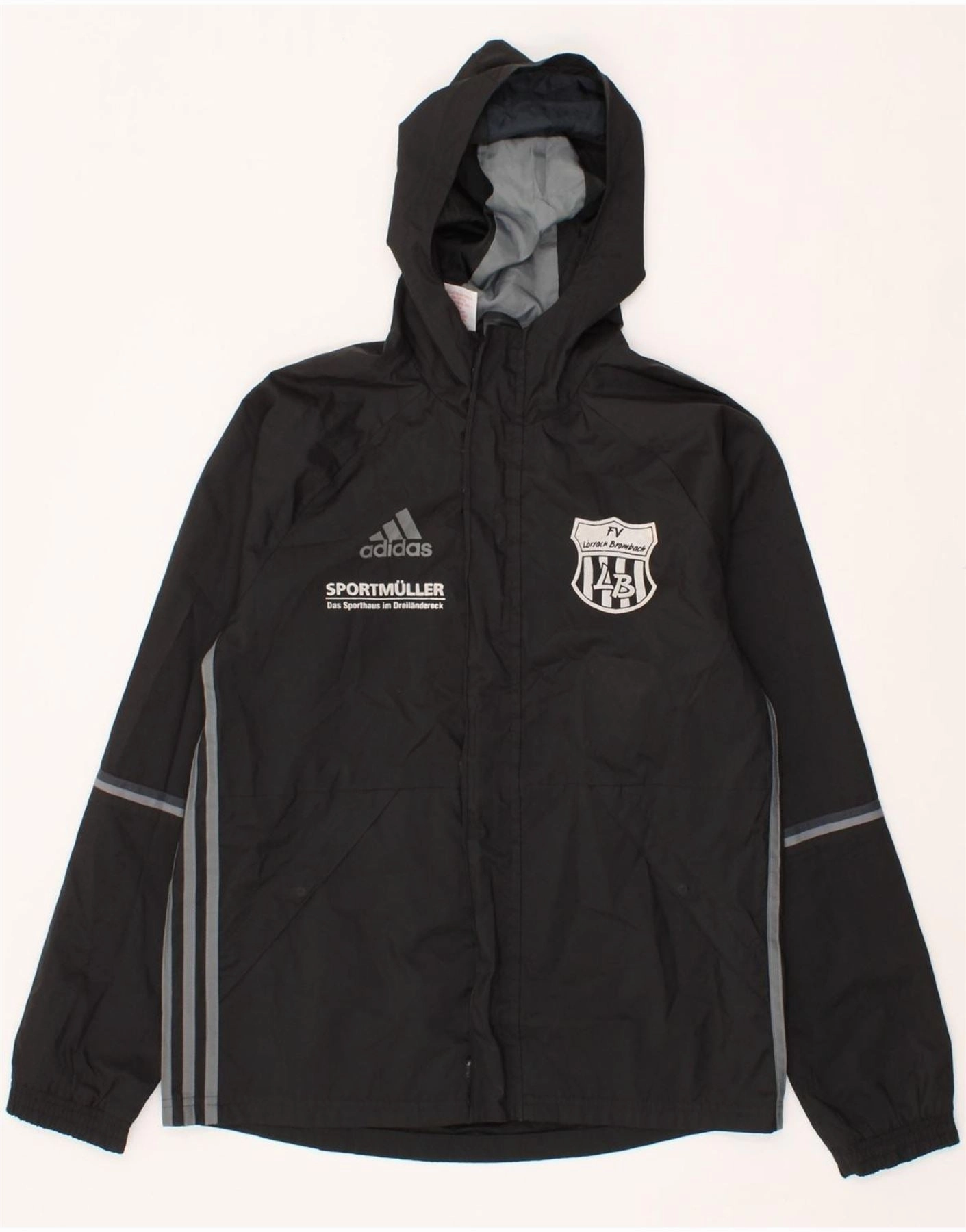 ADIDAS Boys Graphic Hooded Rain Jacket 13-14 Years Black Polyester Softshell Technology Deal