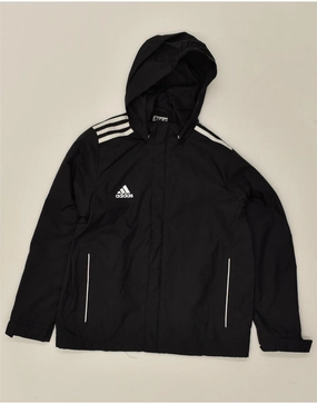 ADIDAS Boys Graphic Hooded Rain Jacket 9-10 Years Black Nylon Wind Blocking