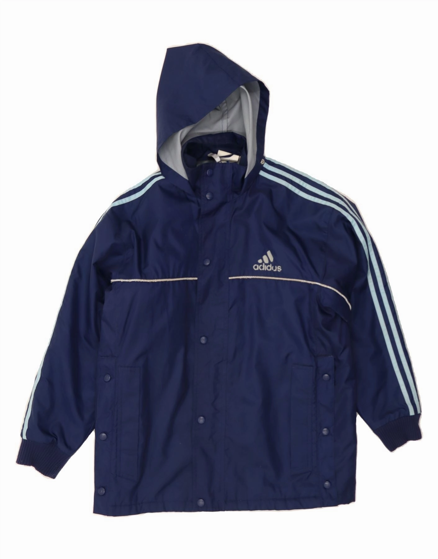 ADIDAS Boys Graphic Hooded Windbreaker Jacket 13-14 Years Navy Blue Smart