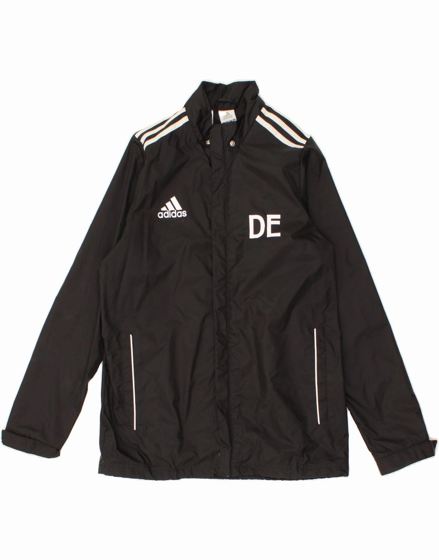 ADIDAS Boys Graphic Rain Jacket 15-16 Years Black Polyester Check