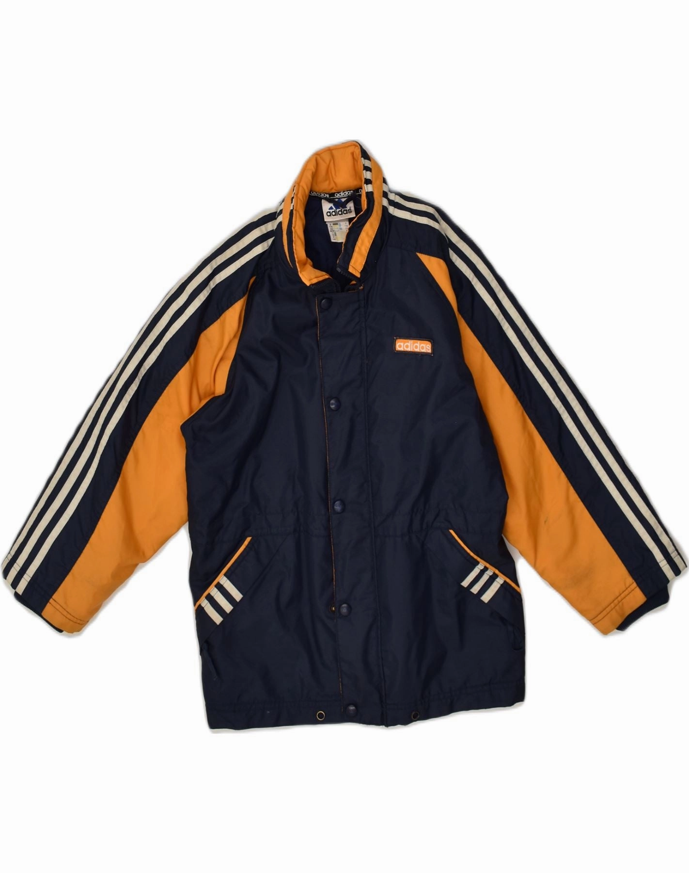 TailoredSilhouette ADIDAS Boys Graphic Windbreaker Coat 9-10 Years Navy Blue Colourblock