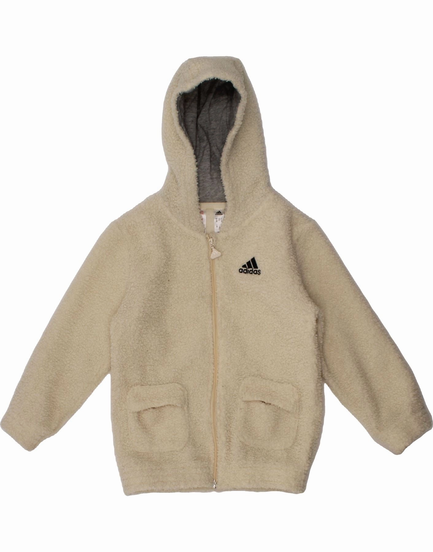 Adjustable Hem ADIDAS Boys Hooded Fleece Jacket 2-3 Years White Polyester
