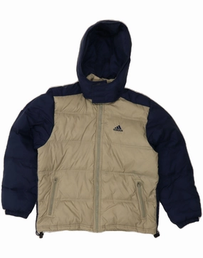 ADIDAS Boys Hooded Padded Jacket 11-12 Years Beige Colourblock Polyamide popular among teenagers