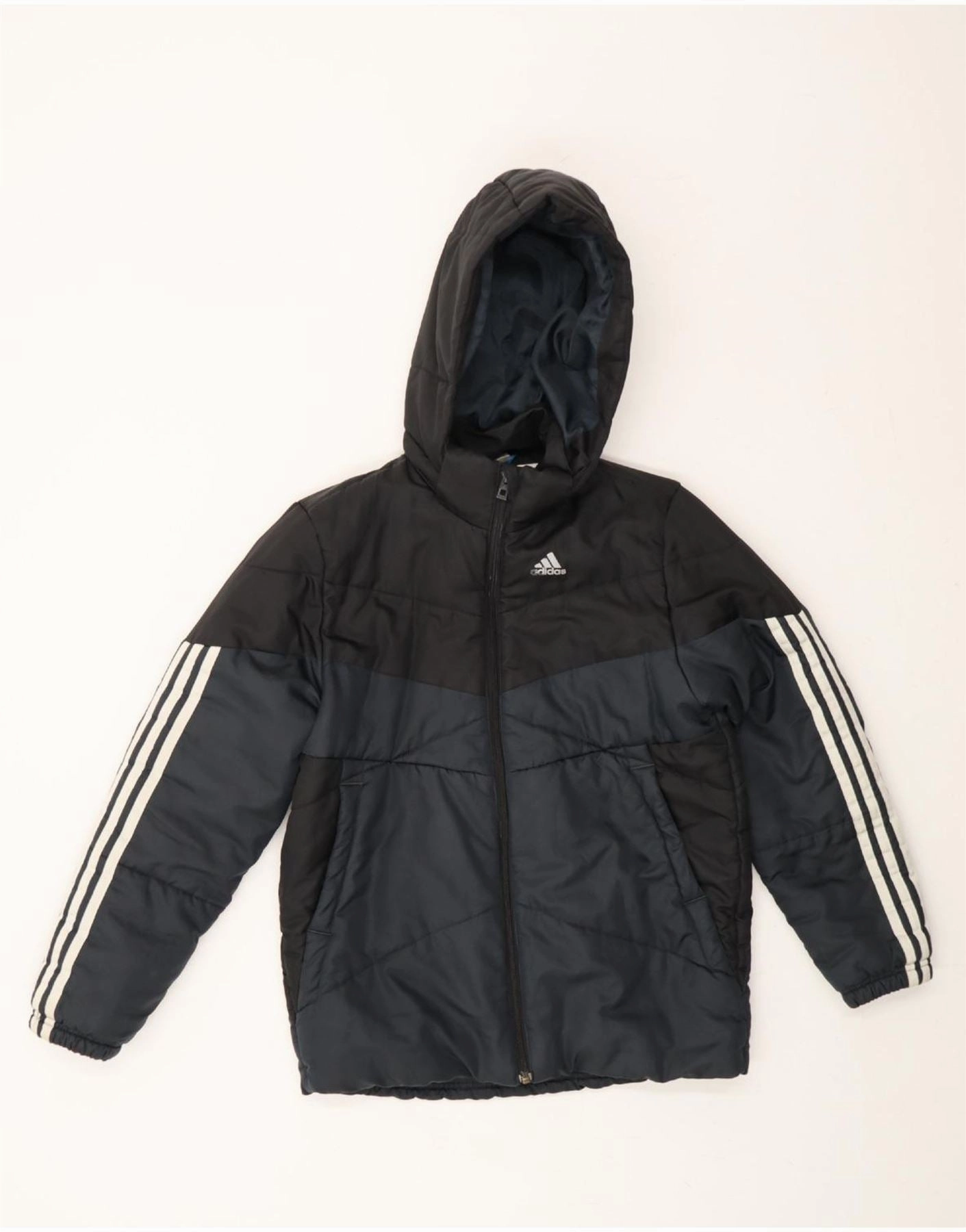 New Arrival Formal Event ADIDAS Boys Hooded Padded Jacket 11-12 Years Black Colourblock Polyester