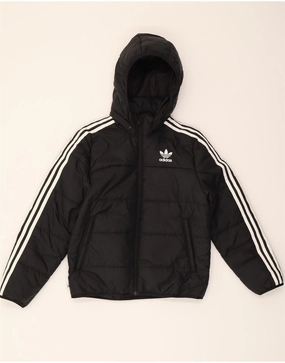 ADIDAS Boys Hooded Padded Jacket 11-12 Years Black Polyester Stylish Insulation