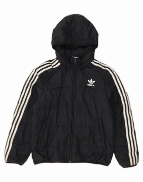 ADIDAS Boys Hooded Padded Jacket 11-12 Years Black Polyester Generic
