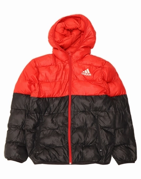Recognize Surfer ADIDAS Boys Hooded Padded Jacket 11-12 Years Red Colourblock Polyester