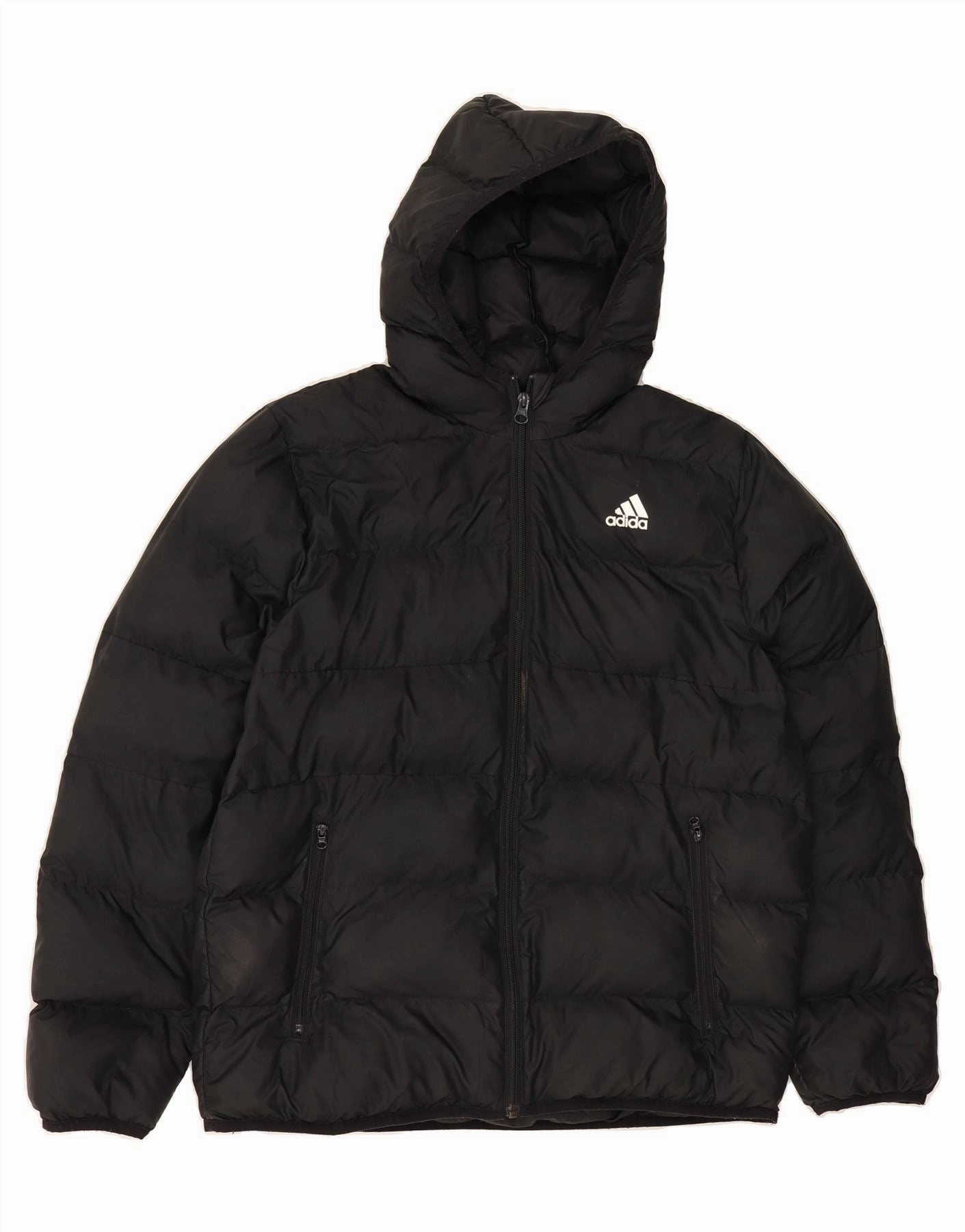suitable for outdoor adventures ADIDAS Boys Hooded Padded Jacket 13-14 Years Black Polyester