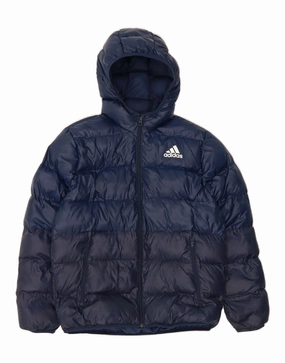 ADIDAS Boys Hooded Padded Jacket 13-14 Years Navy Blue Colourblock Durable Outerwear suitable for school days