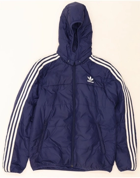 Streamlined Fit suitable for award ceremonies ADIDAS Boys Hooded Padded Jacket 14-15 Years Navy Blue Polyester
