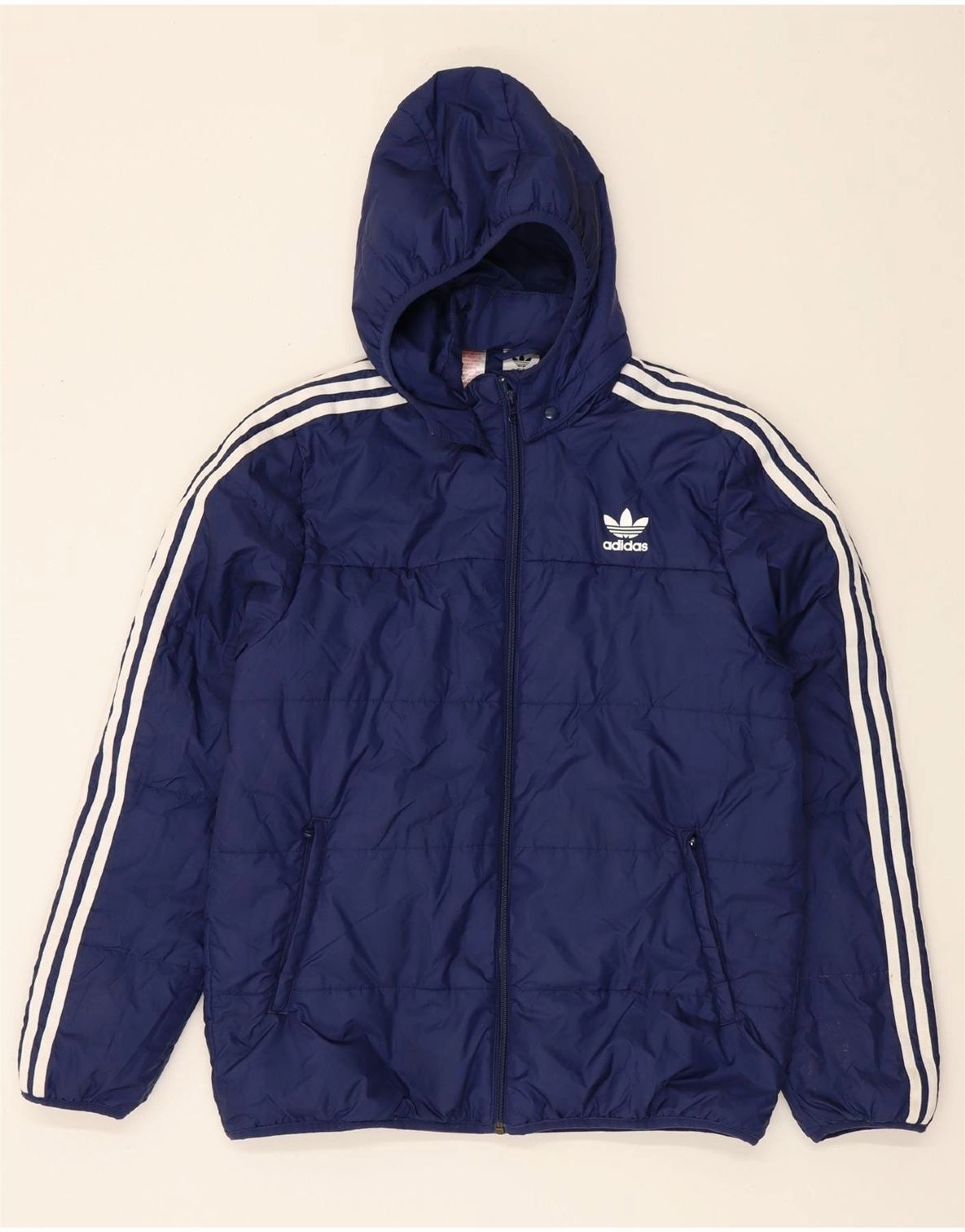 Odor Control Treatment Bestow ADIDAS Boys Hooded Padded Jacket 15-16 Years Navy Blue Polyester
