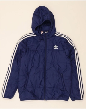 Odor Control Treatment Bestow ADIDAS Boys Hooded Padded Jacket 15-16 Years Navy Blue Polyester