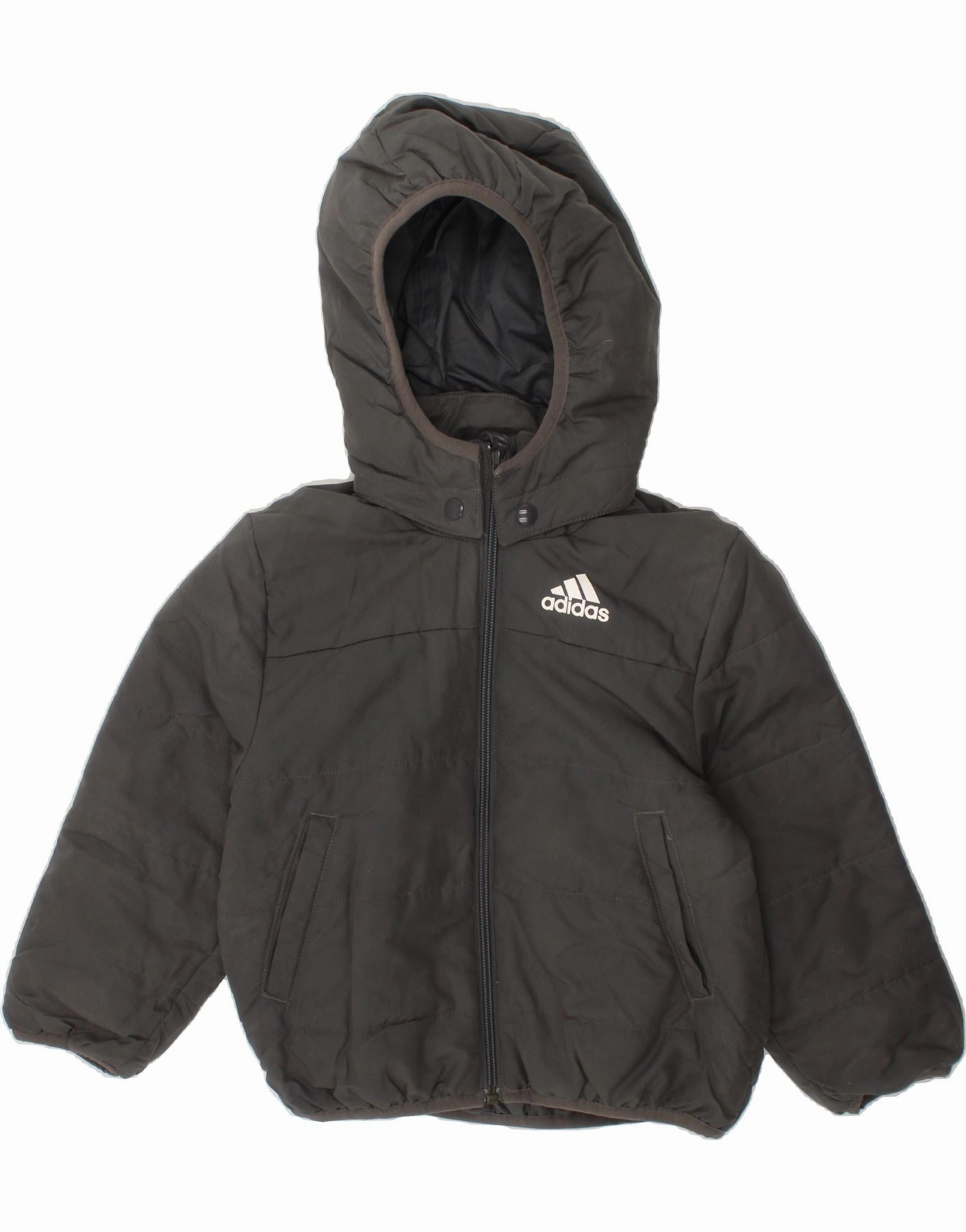 ADIDAS Boys Hooded Padded Jacket 3-4 Years Grey Polyester LowProfile Seam Design teachers