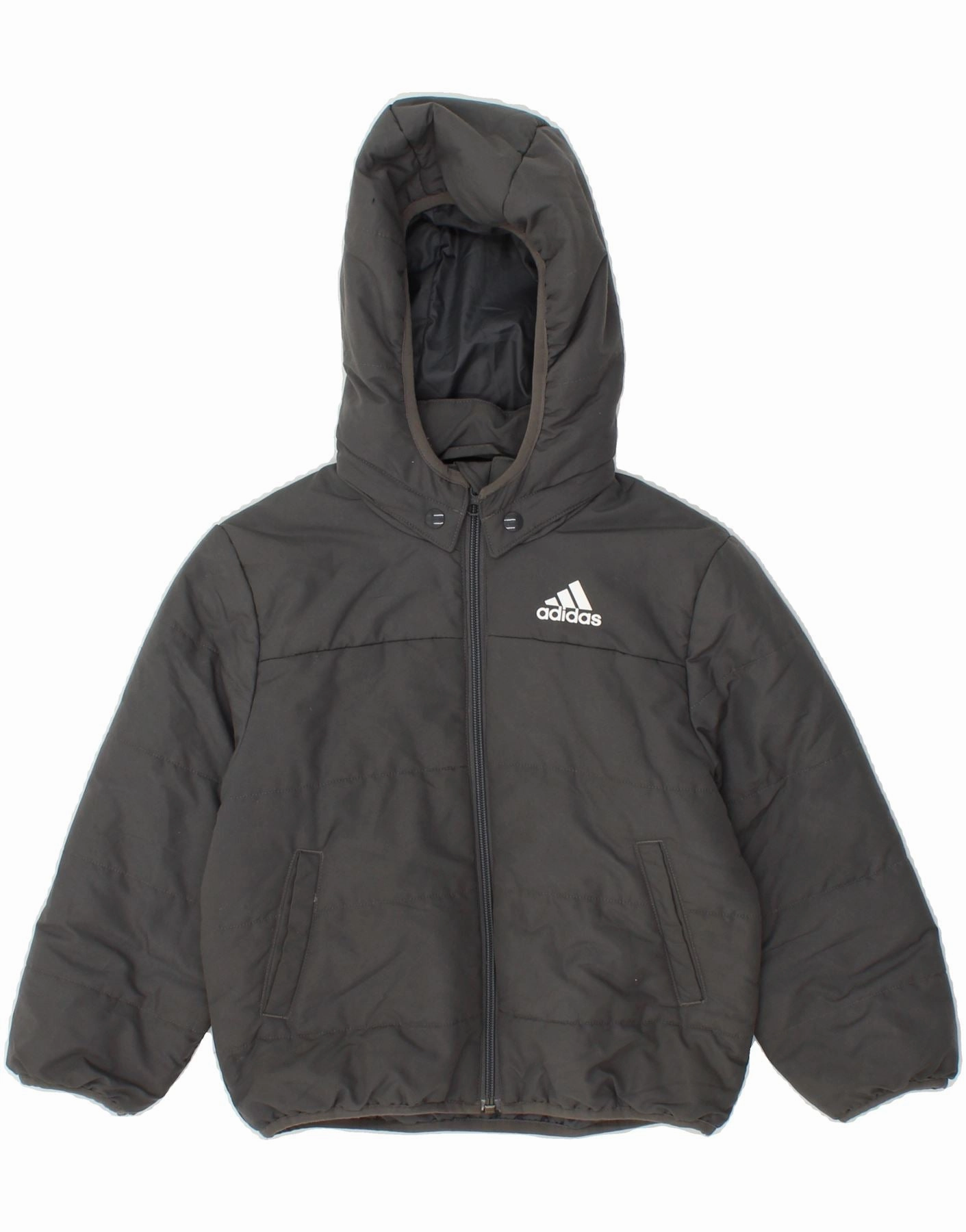 Reinforced Hem ADIDAS Boys Hooded Padded Jacket 5-6 Years Grey Polyester