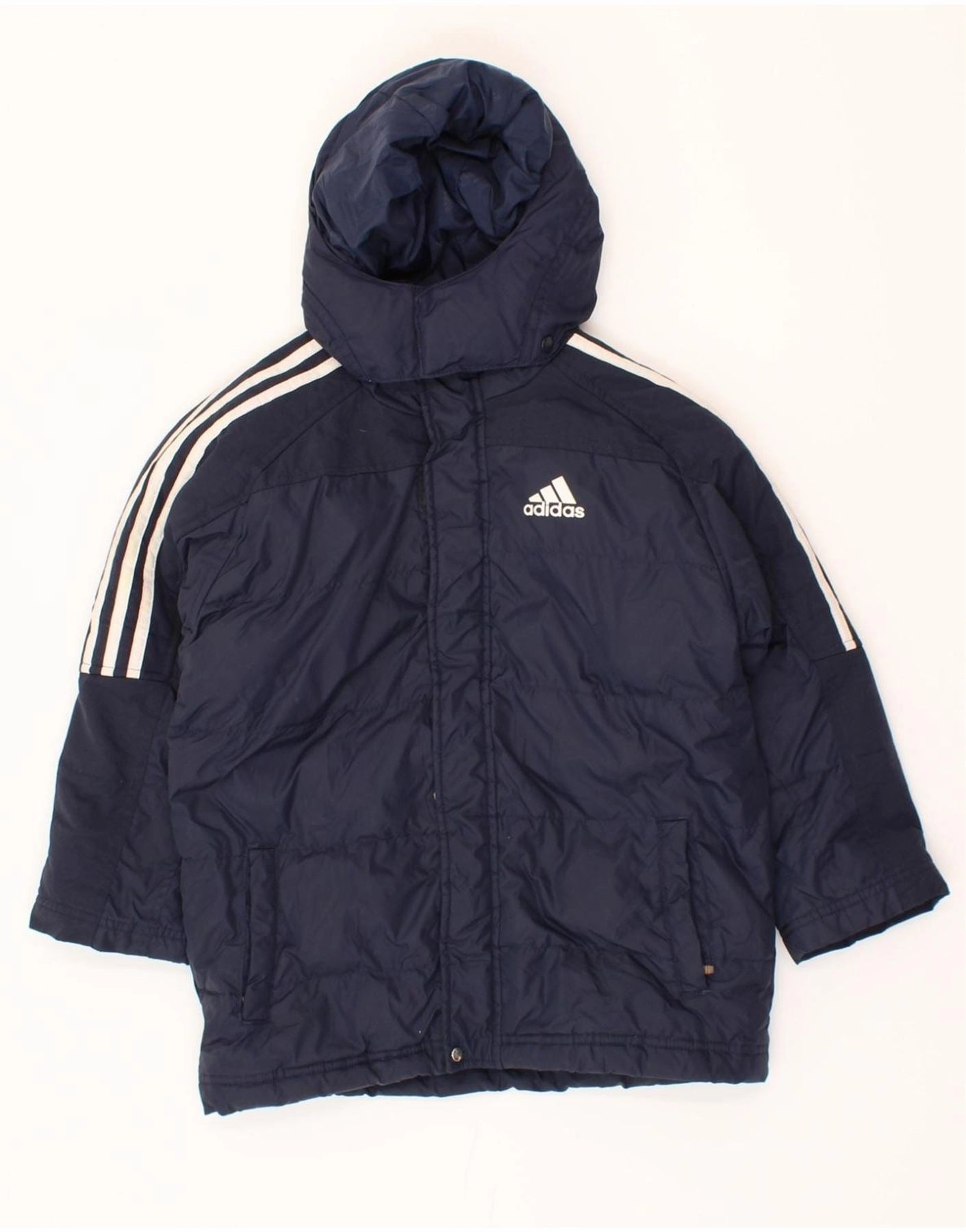 ADIDAS Boys Hooded Padded Jacket 5-6 Years Navy Blue Polyamide Avoid
