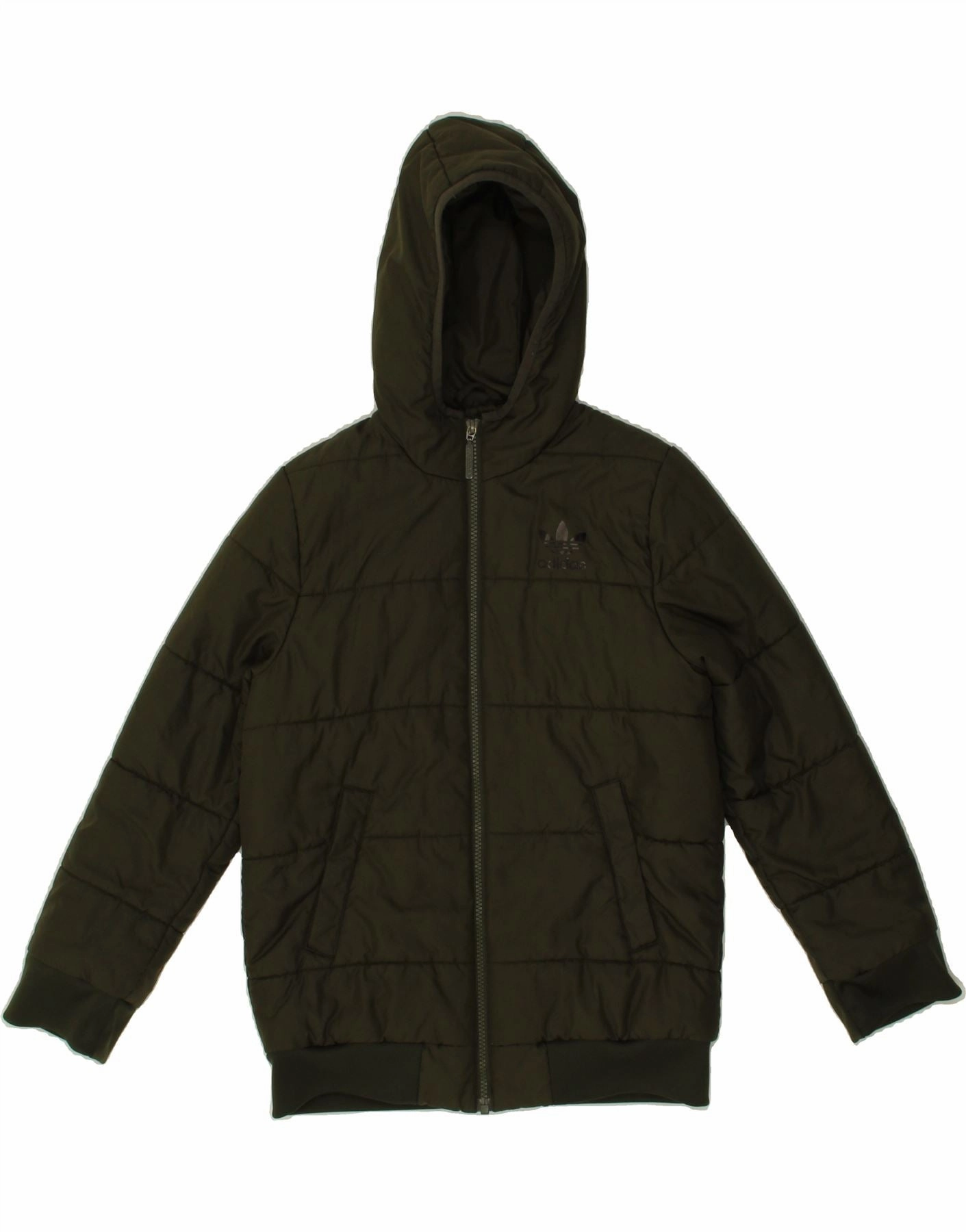 Commuter Style Quick Closure ADIDAS Boys Hooded Padded Jacket 9-10 Years Green Polyester