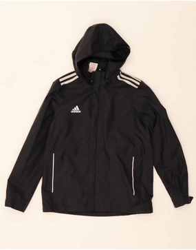 ADIDAS Boys Hooded Rain Jacket 11-12 Years Black Nylon Lightweight Layer Cool Day
