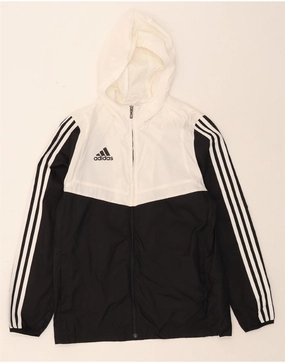 ADIDAS Boys Hooded Rain Jacket 13-14 Years Black Colourblock Polyester Potential Sleek Finish