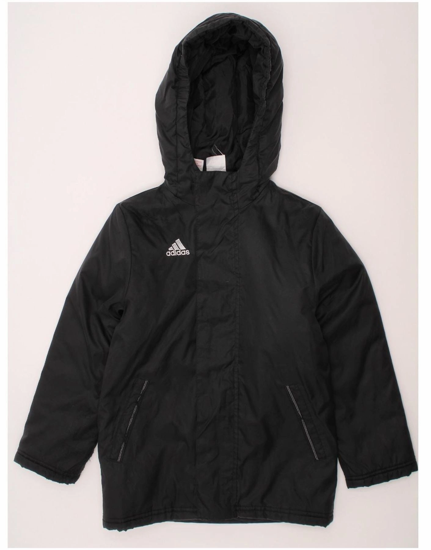 FullLengthZip ADIDAS Boys Hooded Rain Jacket 7-8 Years Black Nylon