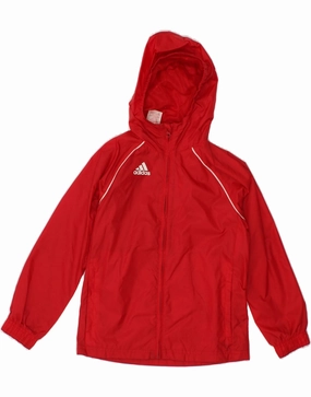 ADIDAS Boys Hooded Rain Jacket 7-8 Years Red Modular Layering System visibility