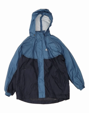 ADIDAS Boys Hooded Rain Jacket 9-10 Years Blue Colourblock Polyester Consciousness suitable for offline stores