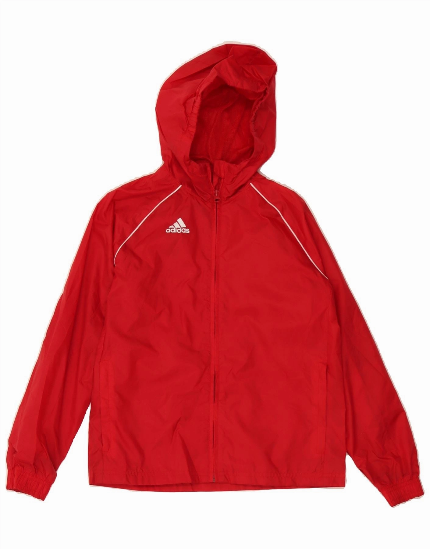 Circumstance ADIDAS Boys Hooded Rain Jacket 9-10 Years Red Nylon