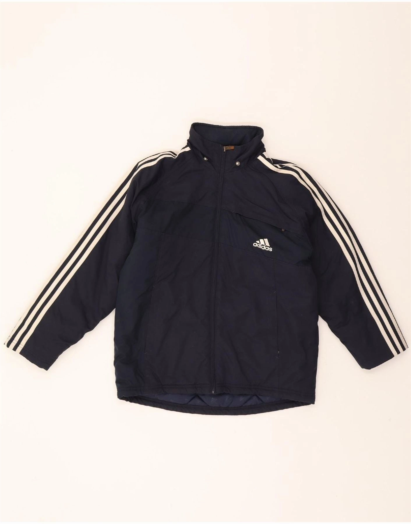 Practical Layer ADIDAS Boys Hooded Windbreaker Jacket 11-12 Years Navy Blue Polyamide