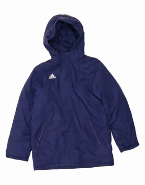 ADIDAS Boys Hooded Windbreaker Jacket 11-12 Years Navy Blue Polyester Skinny Fit