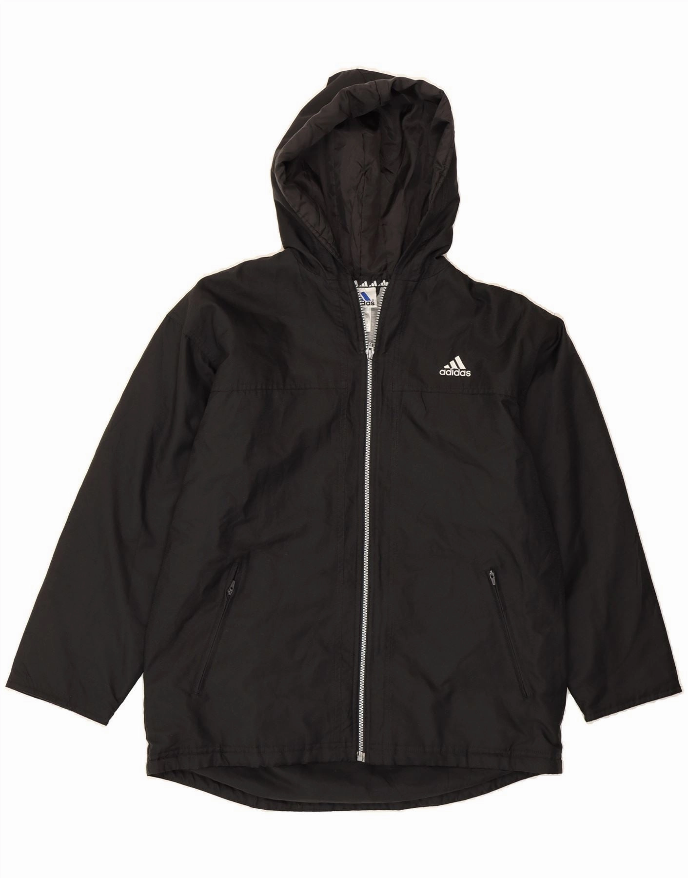 All Season Fit Everyday Use ADIDAS Boys Hooded Windbreaker Jacket 13-14 Years Black Polyester