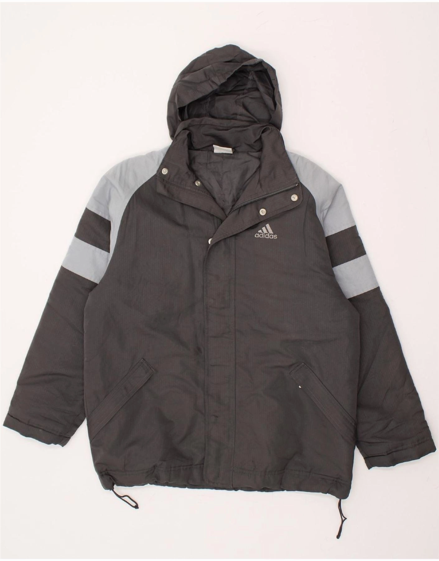 ADIDAS Boys Hooded Windbreaker Jacket 13-14 Years Grey Colourblock Advocate