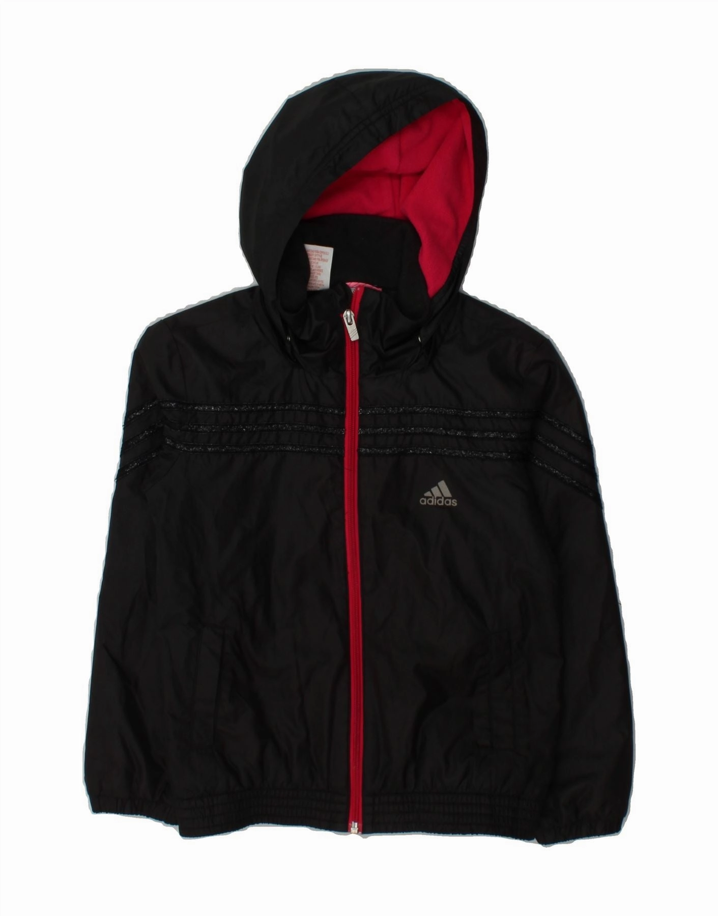 ADIDAS Boys Hooded Windbreaker Jacket 7-8 Years Black Polyester Gender - neutral