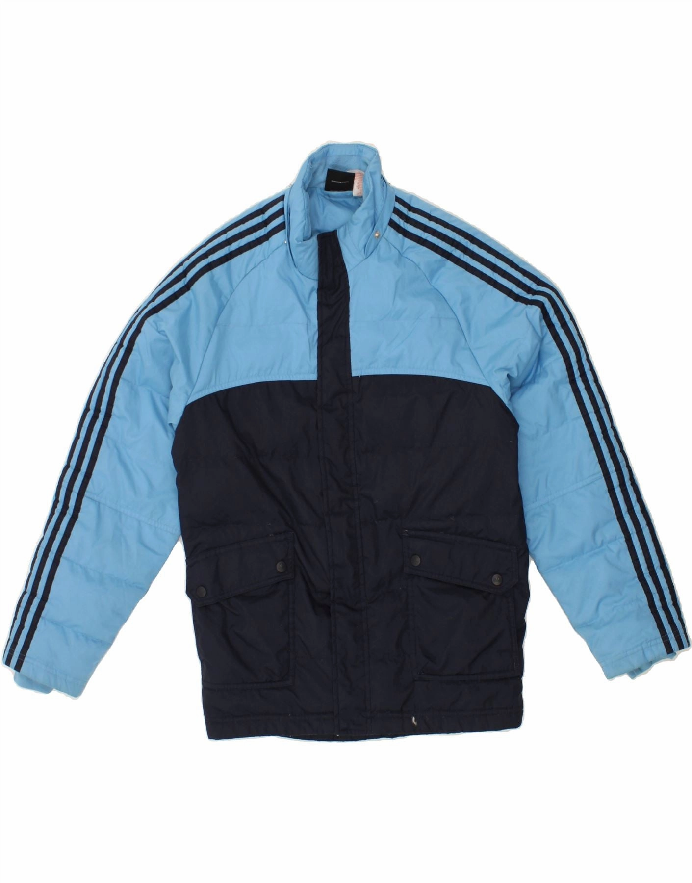 ADIDAS Boys Padded Jacket 13-14 Years Blue Colourblock Polyester Assessment