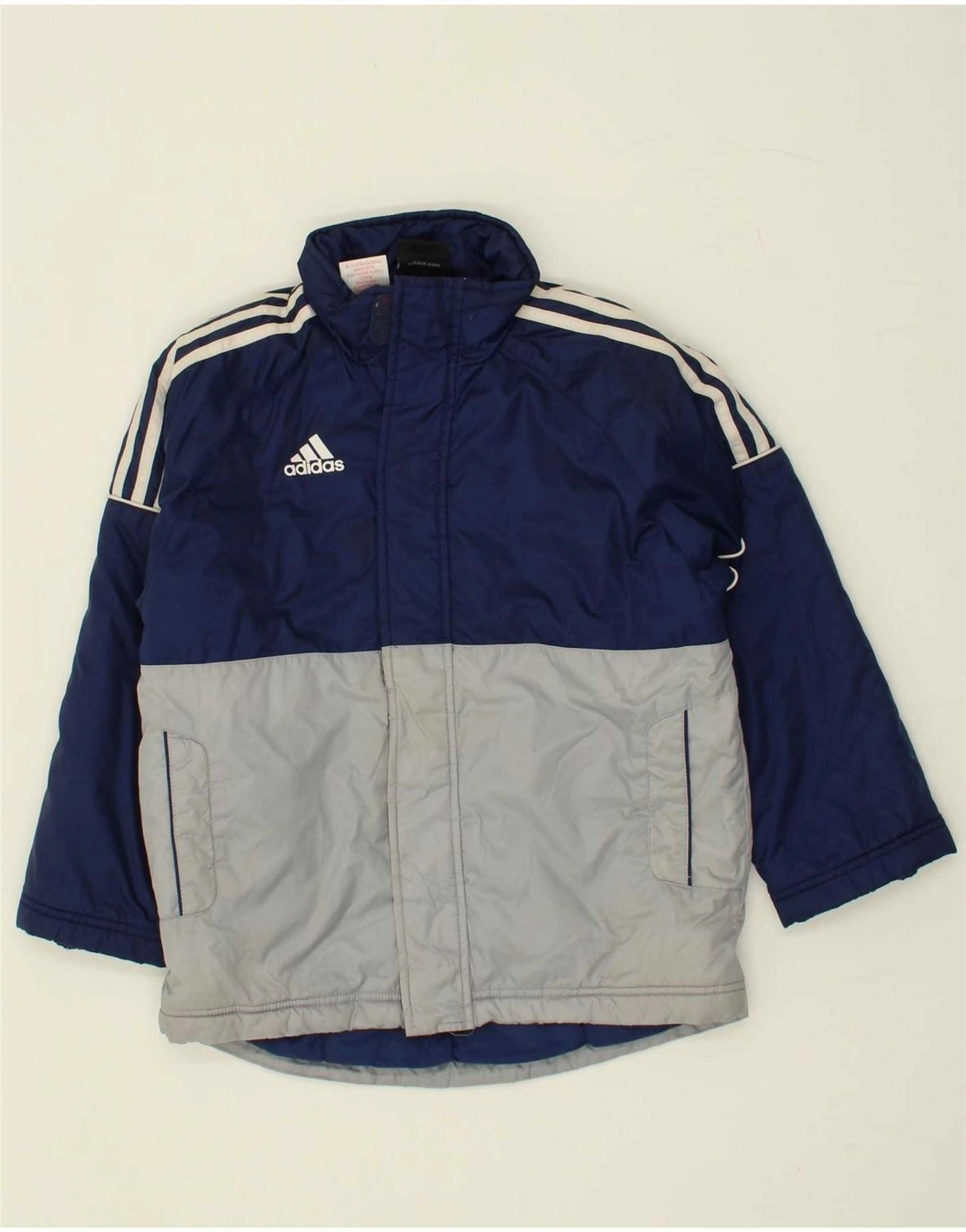ADIDAS Boys Padded Jacket 7-8 Years Navy Blue Colourblock Polyester Individual-sports
