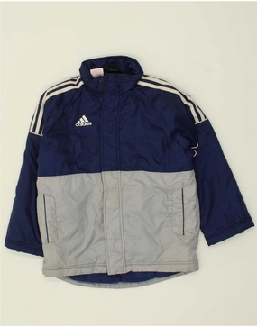 ADIDAS Boys Padded Jacket 7-8 Years Navy Blue Colourblock Polyester Individual-sports