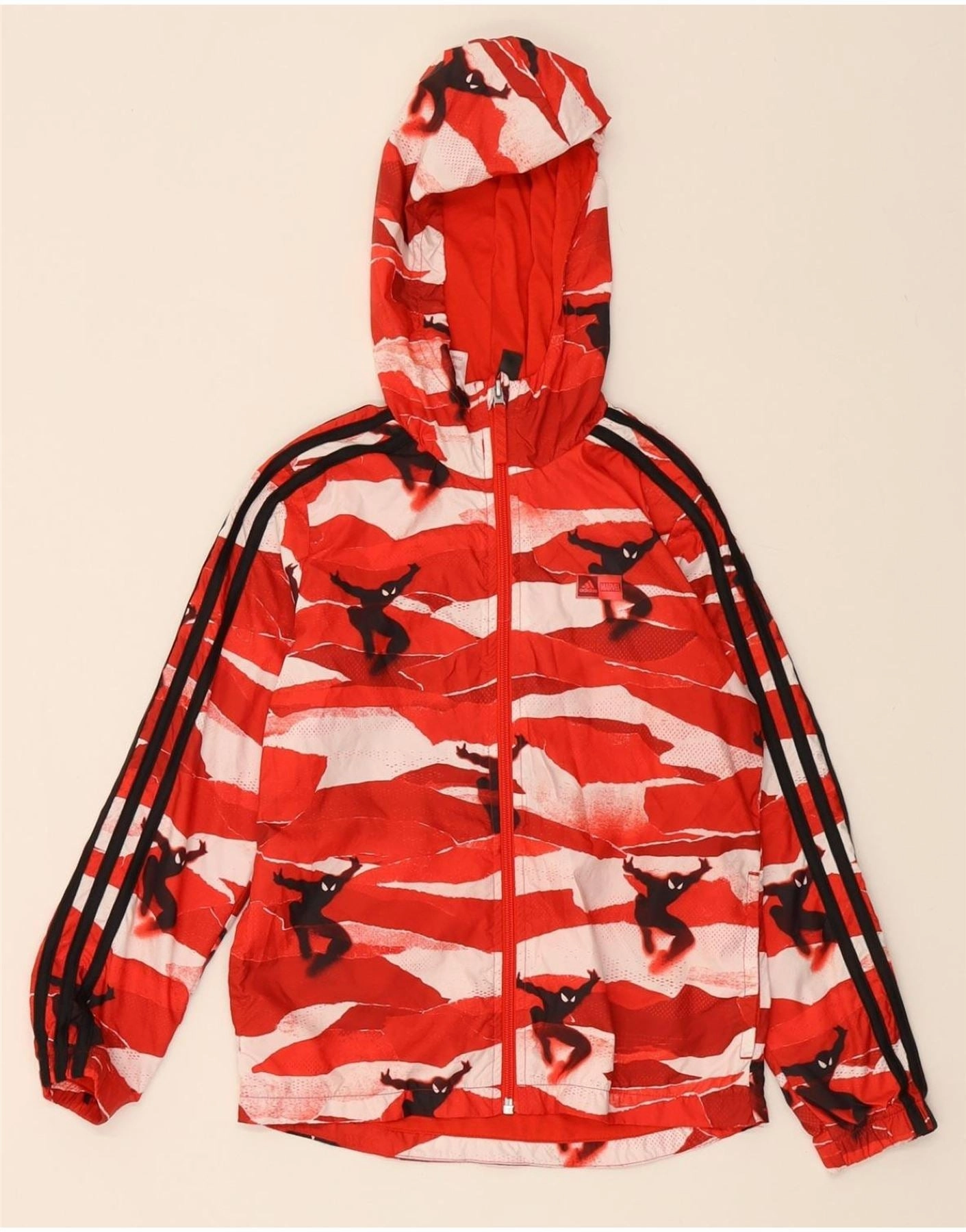 ADIDAS Boys Spider-Man Hooded Rain Jacket 8-9 Years Red Colourblock bar