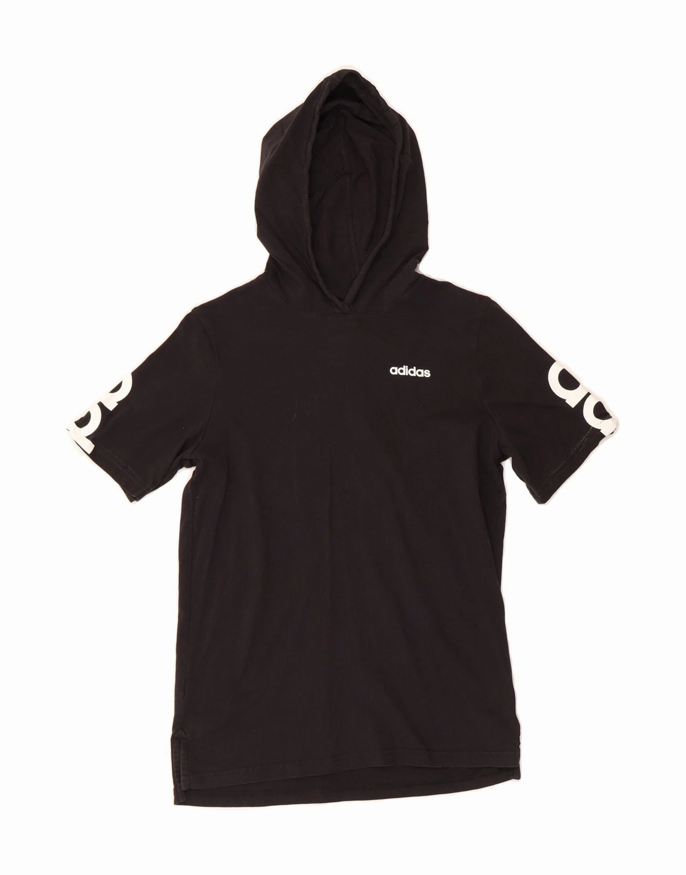 Flattering Silhouette Wear ADIDAS Girls Graphic Hooded T-Shirt Dress 10-11 Years Medium Black Cotton