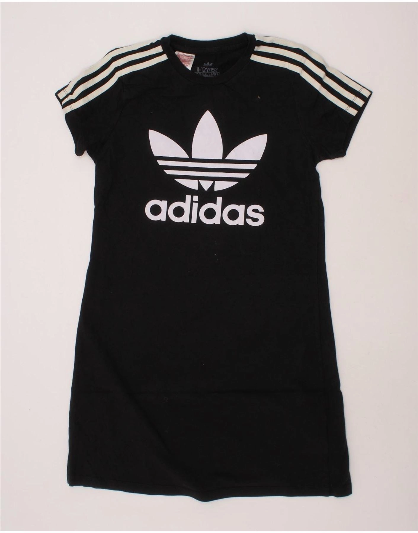 Sleek Drape ADIDAS Girls Graphic T-Shirt Dress 11-12 Years Black Cotton