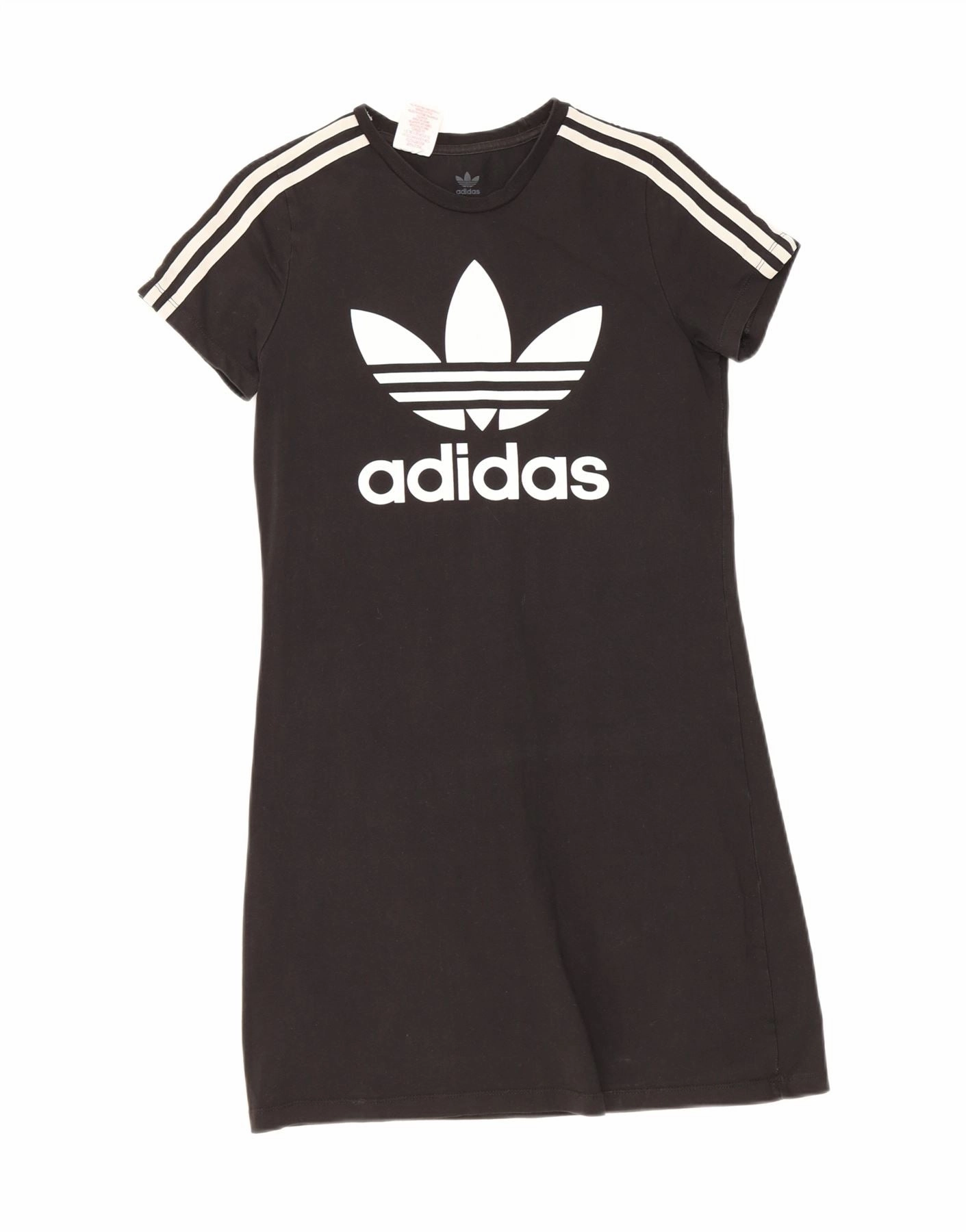 ADIDAS Girls Graphic T-Shirt Dress 14-15 Years Black Cotton Chic Layering Easy Match