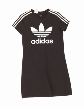ADIDAS Girls Graphic T-Shirt Dress 14-15 Years Black Cotton Chic Layering Easy Match