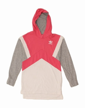 Cozy Layer ADIDAS Girls Hooded Jumper Dress 11-12 Years  Pink Colourblock Cotton