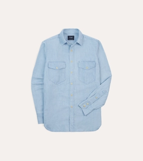 Lounge Comfort Soft Stretch Collar Bleach Wash Cotton-Linen Long Point Collar Work Shirt