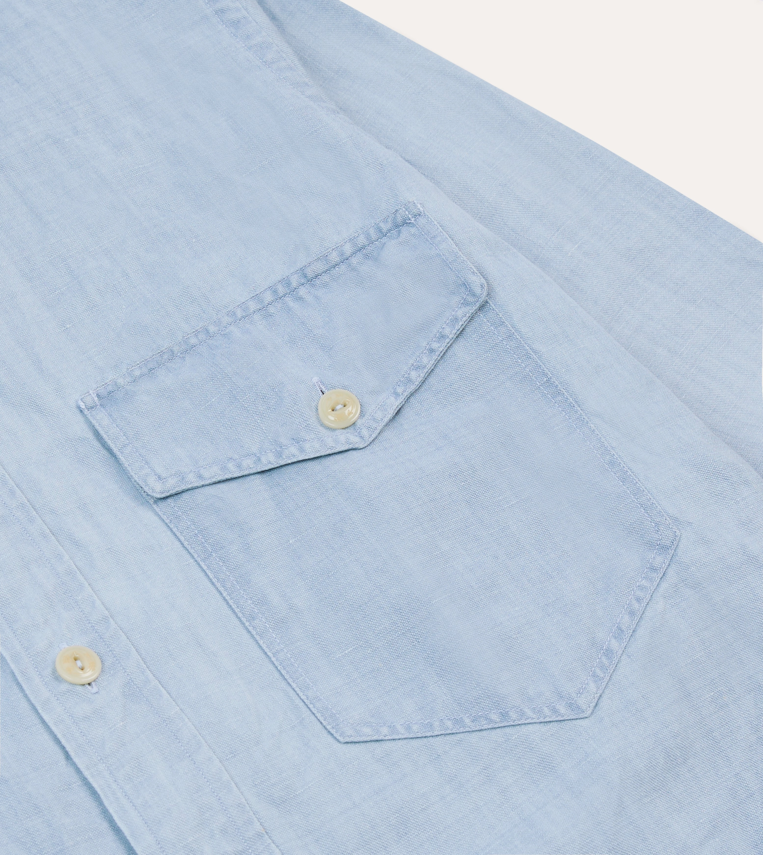 Bleach Wash Cotton-Linen Long Point Collar Work Shirt Soft Collar Design Sustainable Dye Process